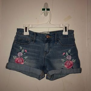 Abercrombie Kids Embroidered Mid Wash Jean Shorts